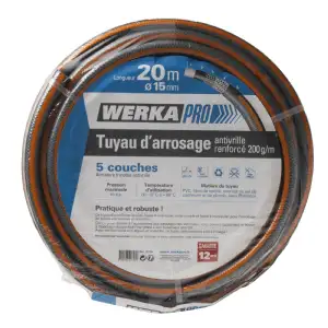 Tuyau d'arrosage 15 mm anti-vrille renforcé 200 g/m WERKA PRO