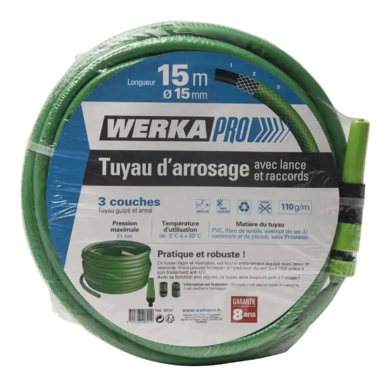 Tuyau avec raccords et lance d15mm WERKA PRO