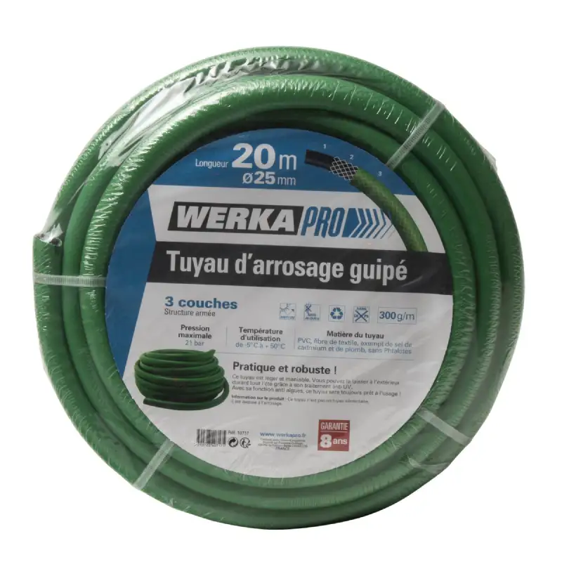 Tuyau d'arrosage guipé Ø25mm vert WERKA PRO (20m) 