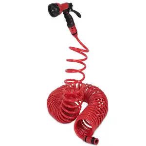 Tuyau d'arrosage spirale 15m avec pistolet et raccords