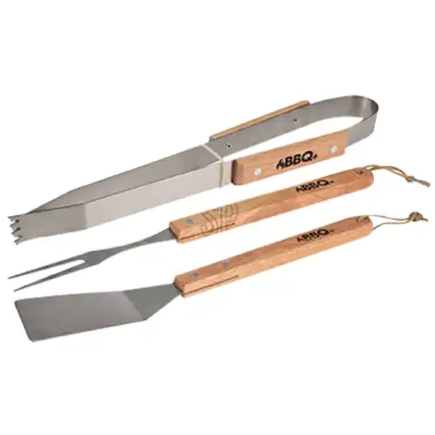 Set d'ustensiles de barbecue avec manche en bois - BBQ