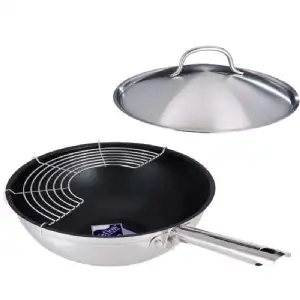 Ensemble wok inox avec couvercle 29 cm